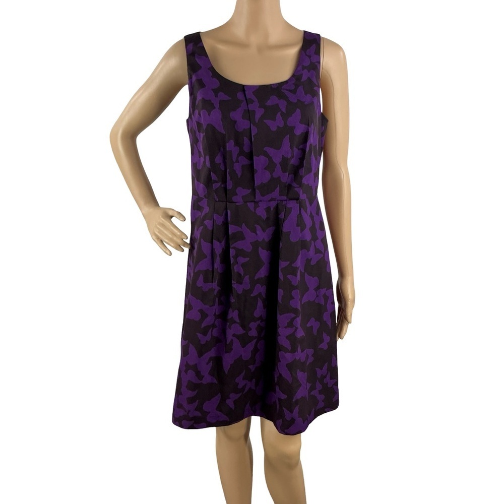 LOFT Butterfly Print Sleeveless Dress Purple Black Size 4